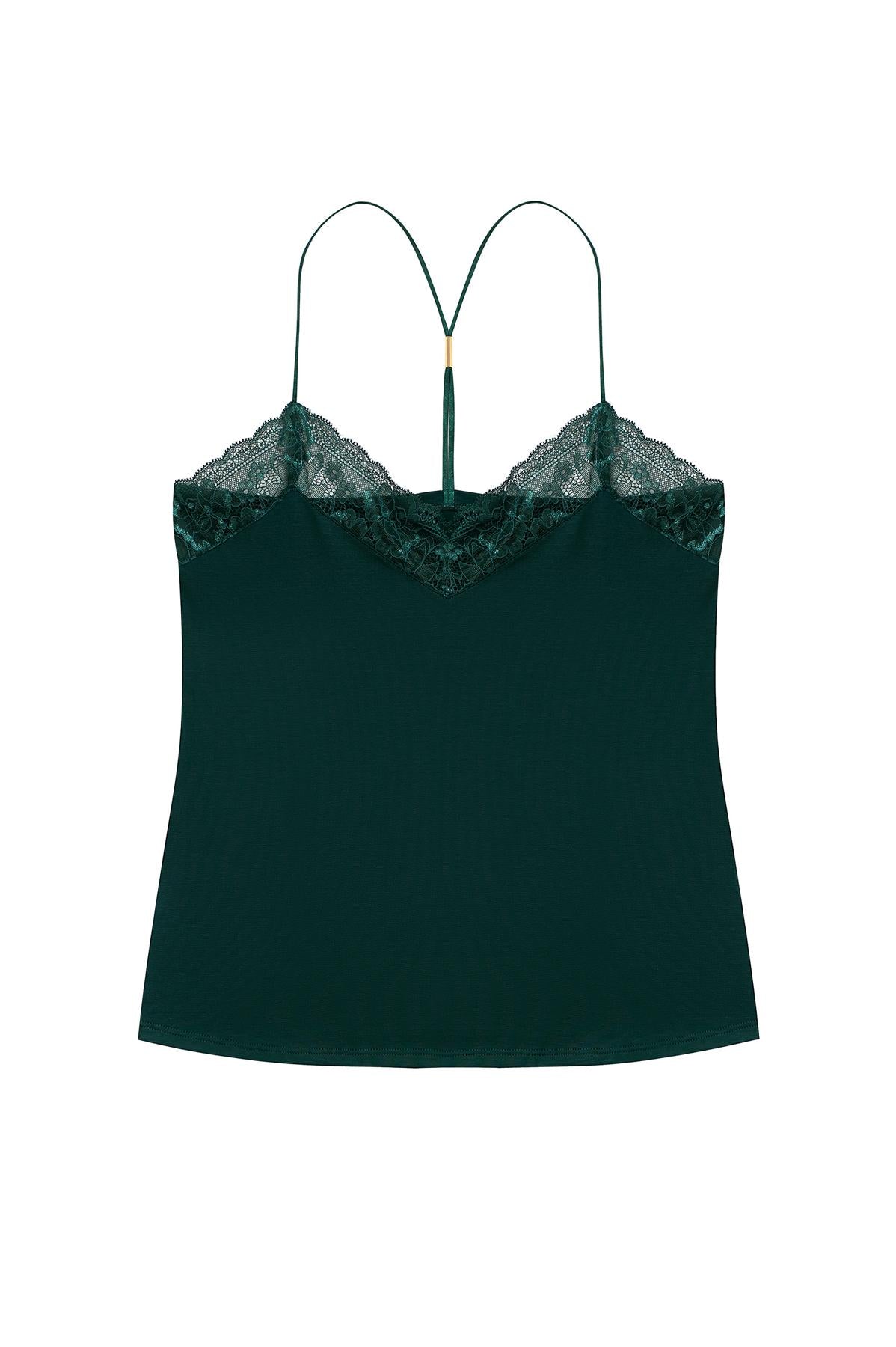 Camisole Spitzen-Top Hemdchen dunkelgrün aus Tencel von Coco Malou fair produziert