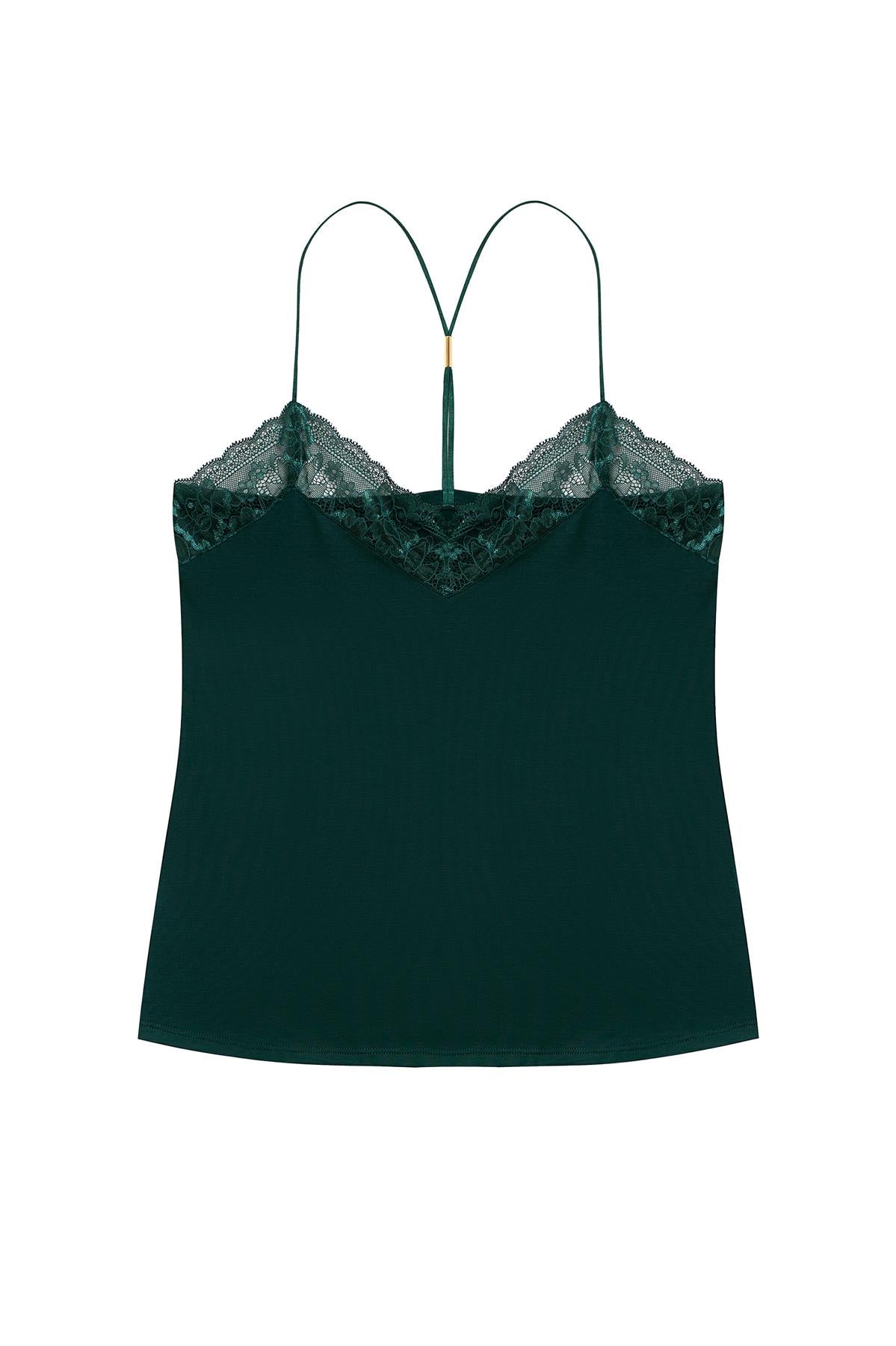 Camisole Spitzen-Top Hemdchen dunkelgrün aus Tencel von Coco Malou fair produziert