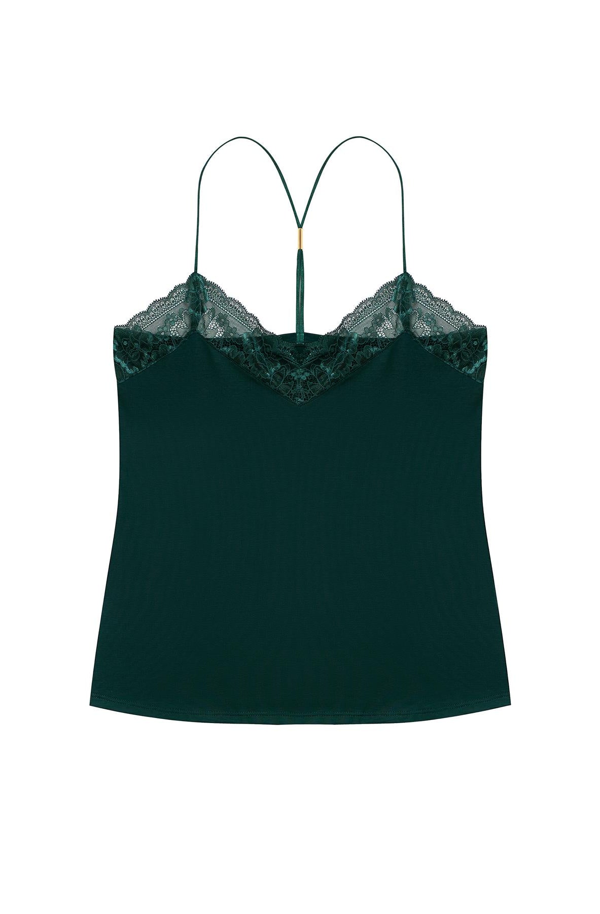 Camisole Spitzen-Top Hemdchen dunkelgrün aus Tencel von Coco Malou fair produziert