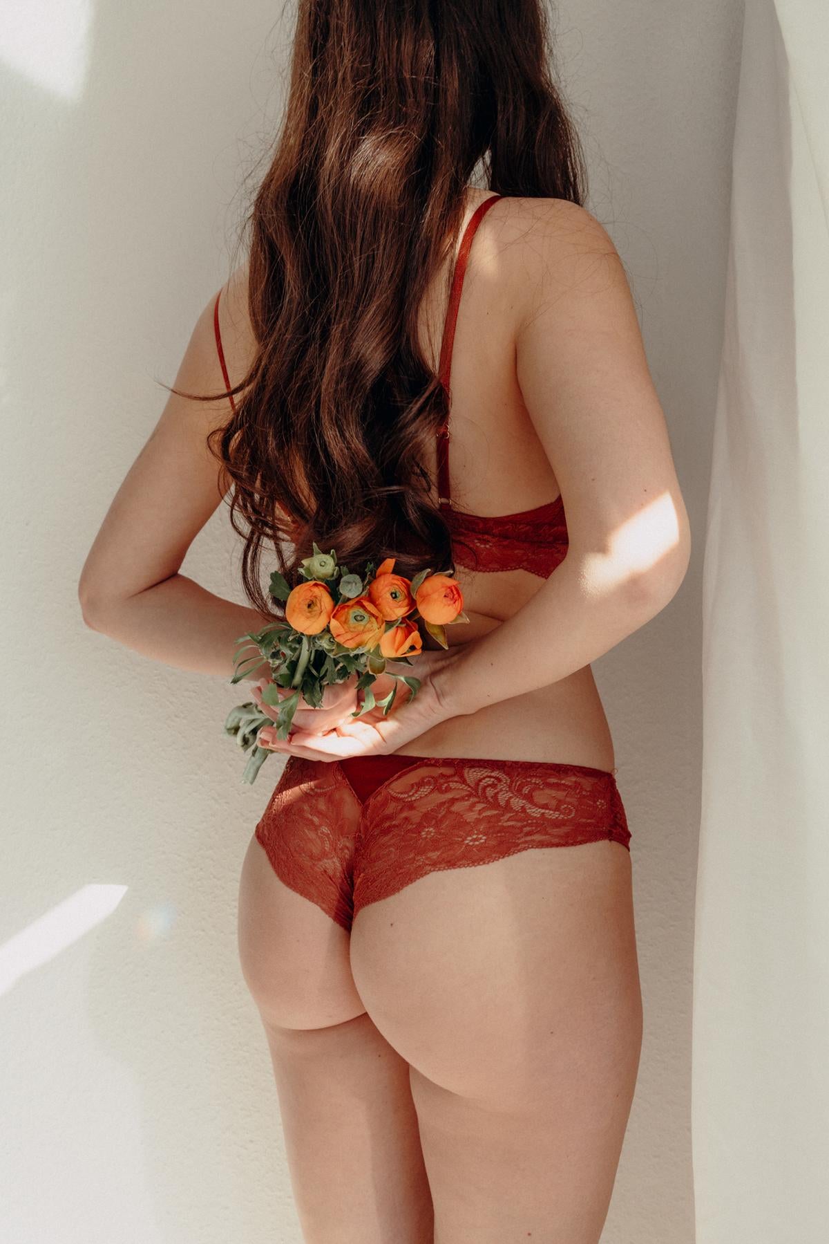 Spitzen Panties cinnamon rostrot von Coco Malou Slip mit Spitze edel recycelt