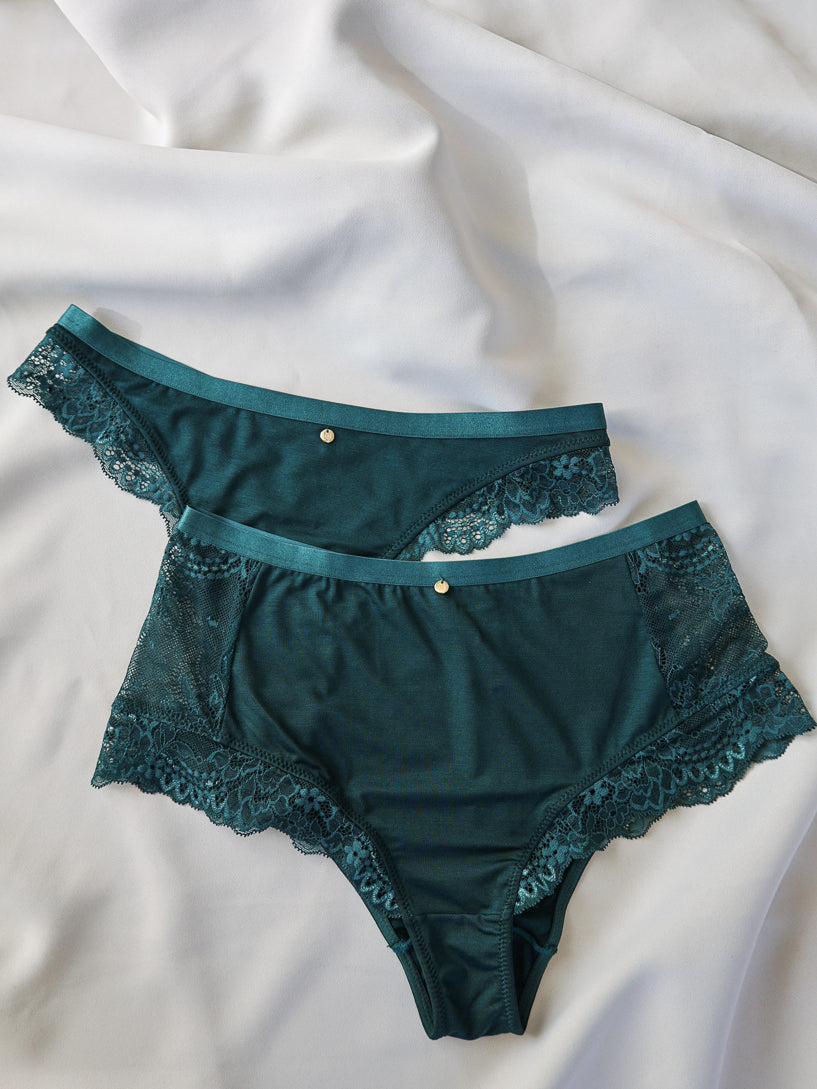 high waist panties von Coco Malou in grün mit Spitze und Tencel
