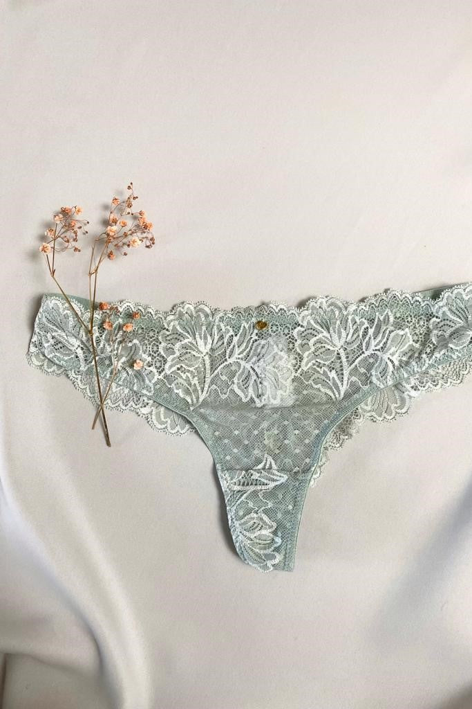Lace String Coco Malou florale Spitze mint türkis graugrün