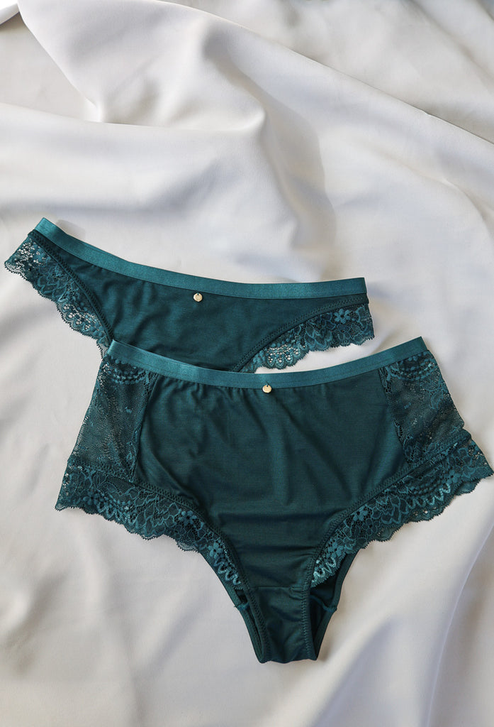 high waist panties von Coco Malou in grün mit Spitze und Tencel