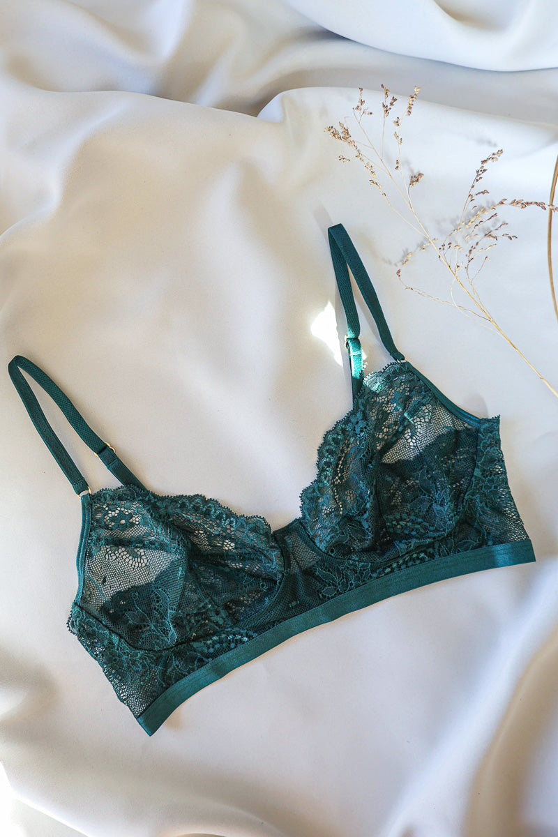 Lace bralette Isabella without pads in emerald green – Coco Malou