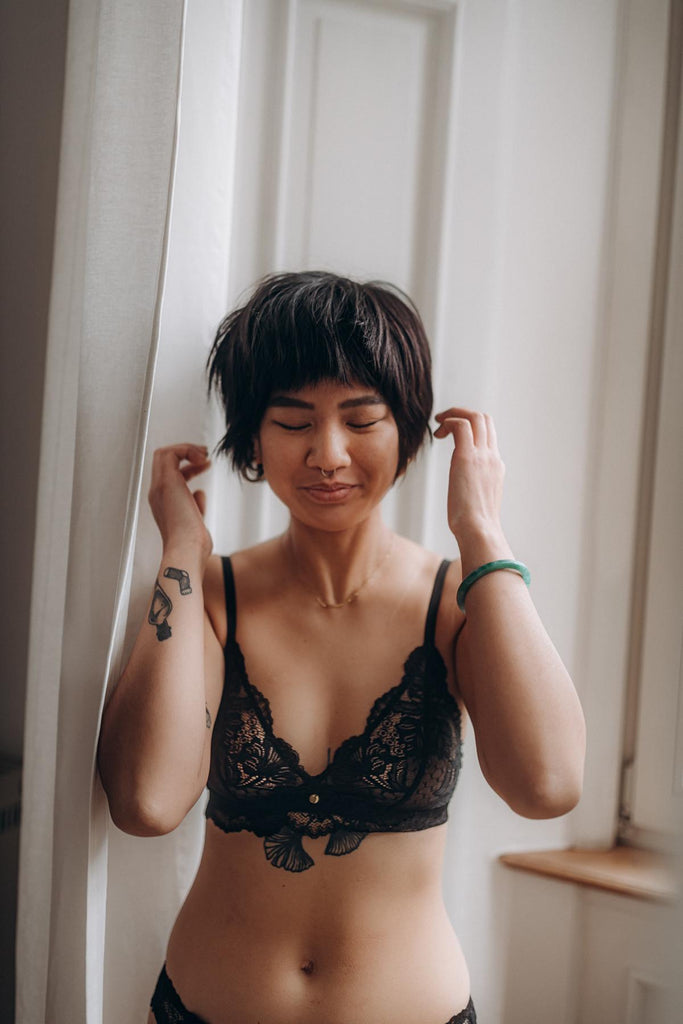 Dessous made in Portugal nachhaltig Spitzendessous schwarzer BH
