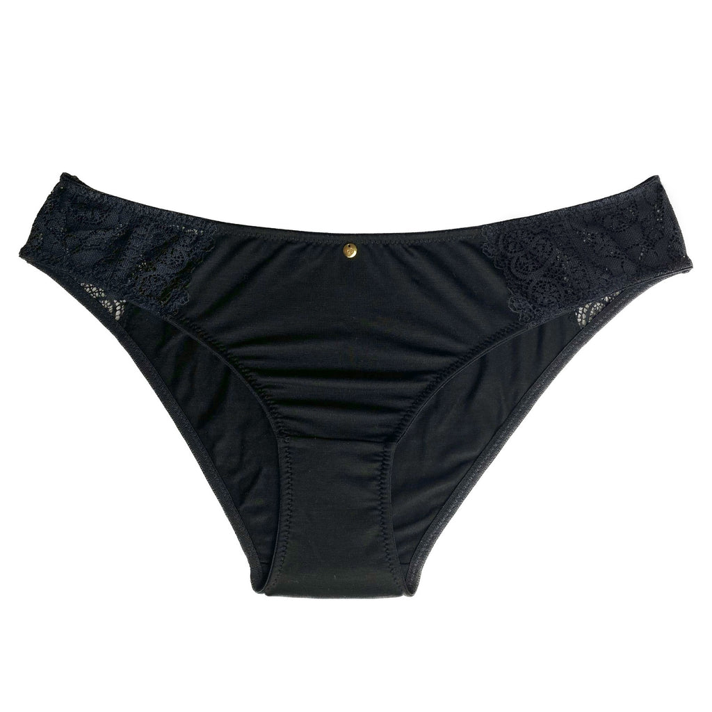 recycelte Spitzen-Unterwäsche Tencel Lyocell nachhaltiger Slip Panties schwarz
